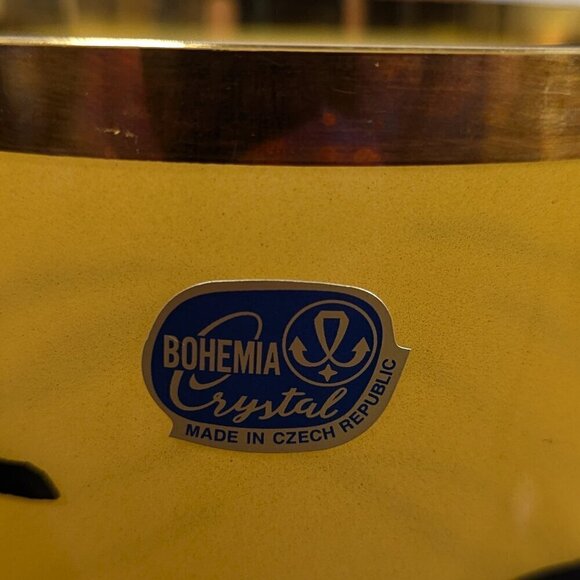 Vintage BOHEMIA Crystal Czech Republic Amber Black Tiger Stripe Vase - Picture 2 of 8